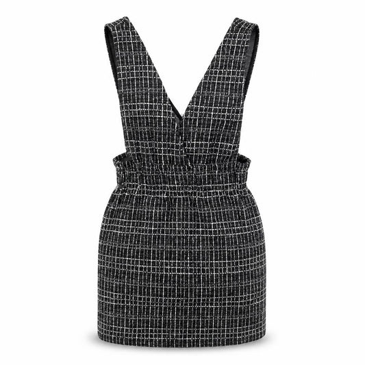 Front view of Pull&Bear Women's Black Check Pinafore Dress M