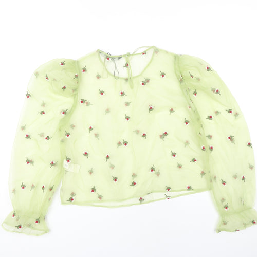 Zara Women's Green Cropped Blouse - Floral Embroidery