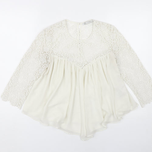 Zara Ivory Lace Blouse Women M, Elegant Summer Style