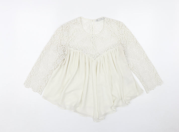 Zara Ivory Lace Blouse Women M, Elegant Summer Style