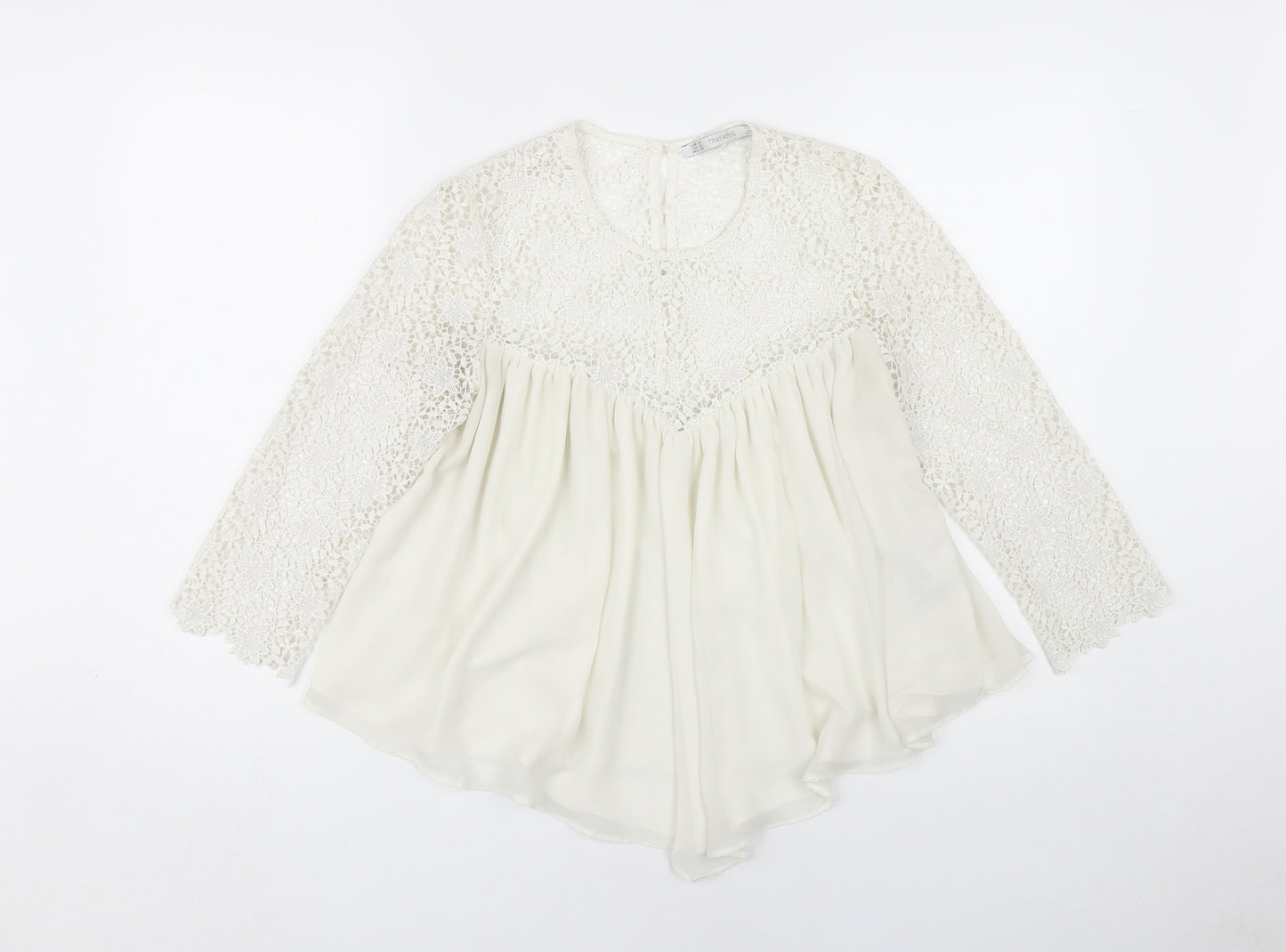 Zara Ivory Lace Blouse Women M, Elegant Summer Style