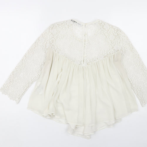 Zara Ivory Lace Blouse Women M, Elegant Summer Style