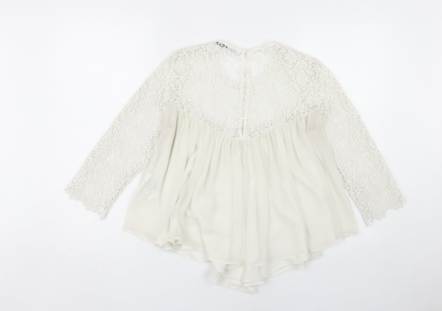 Zara Ivory Lace Blouse Women M, Elegant Summer Style