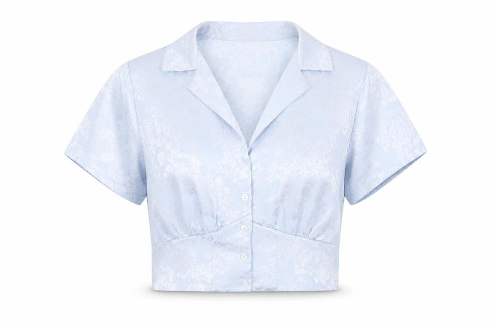 Urban Outfitters Women's Blue Floral Cropped Blouse