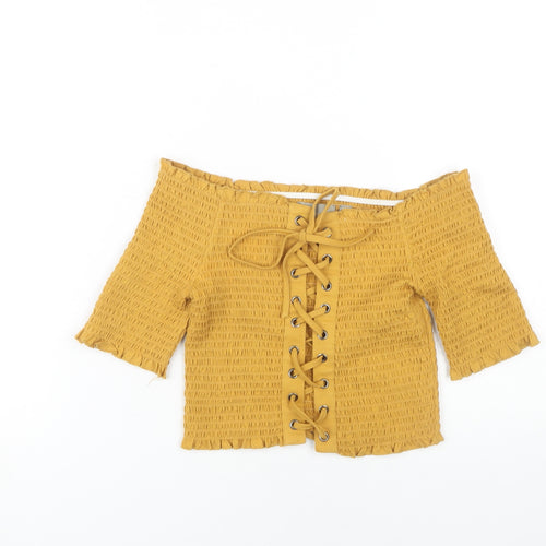 ASOS Yellow Off Shoulder Lace Up Cropped Blouse