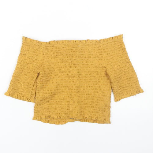 ASOS Yellow Off Shoulder Lace Up Cropped Blouse