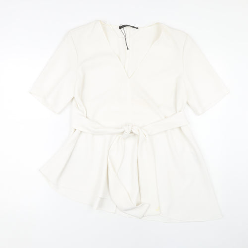 Zara Women's White Wrap Blouse - Size M, Belted