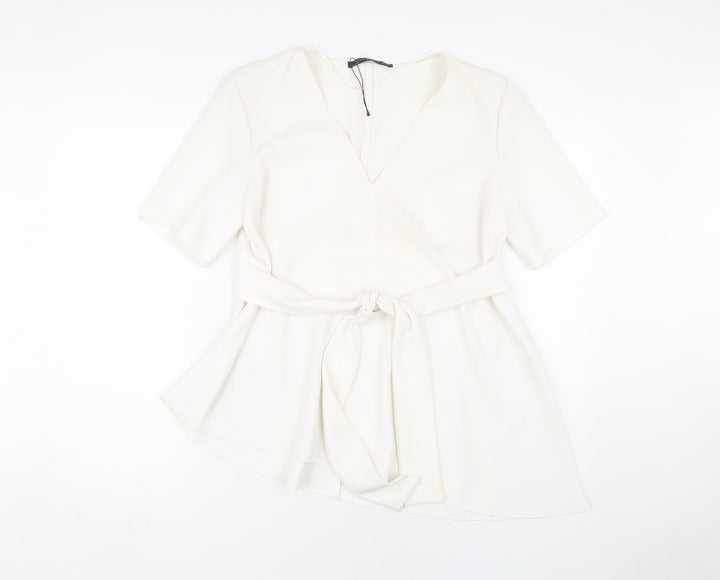 Zara Women's White Wrap Blouse - Size M, Belted