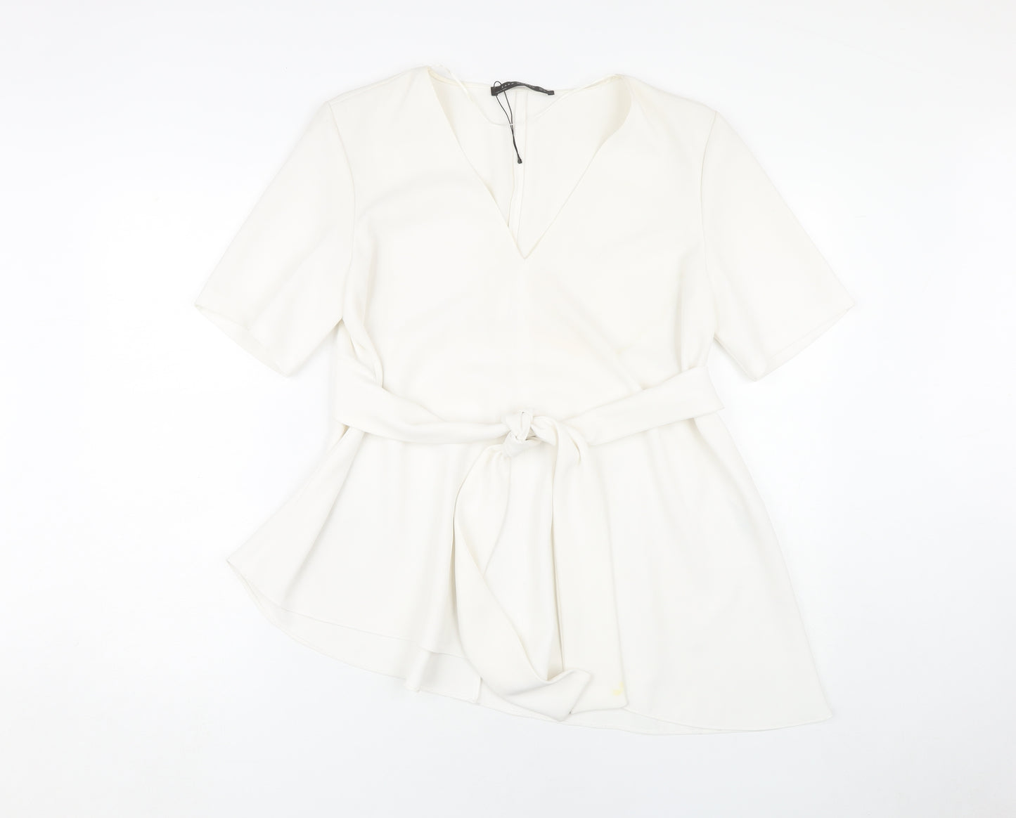 Zara Women's White Wrap Blouse - Size M, Belted