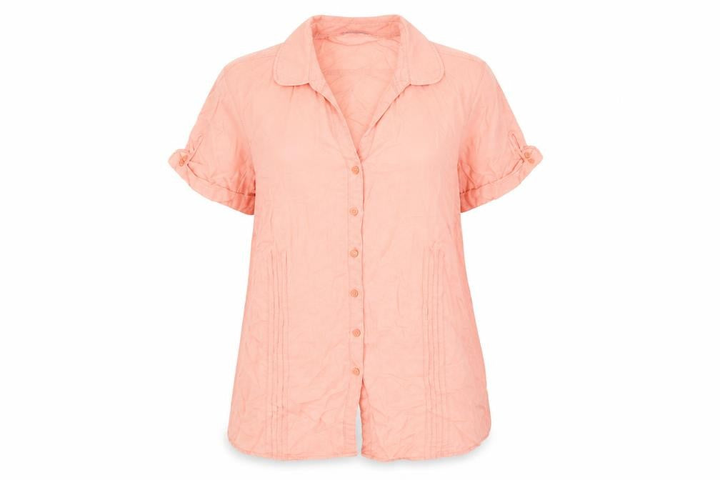 Front view of Marks & Spencer Women's Pink Button-Up Shirt, size 16