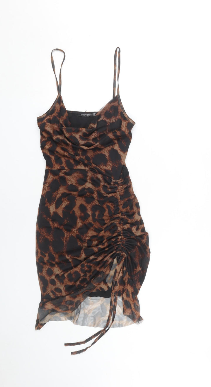 I Saw It First Women Brown Animal Print Slip Dress Size 8