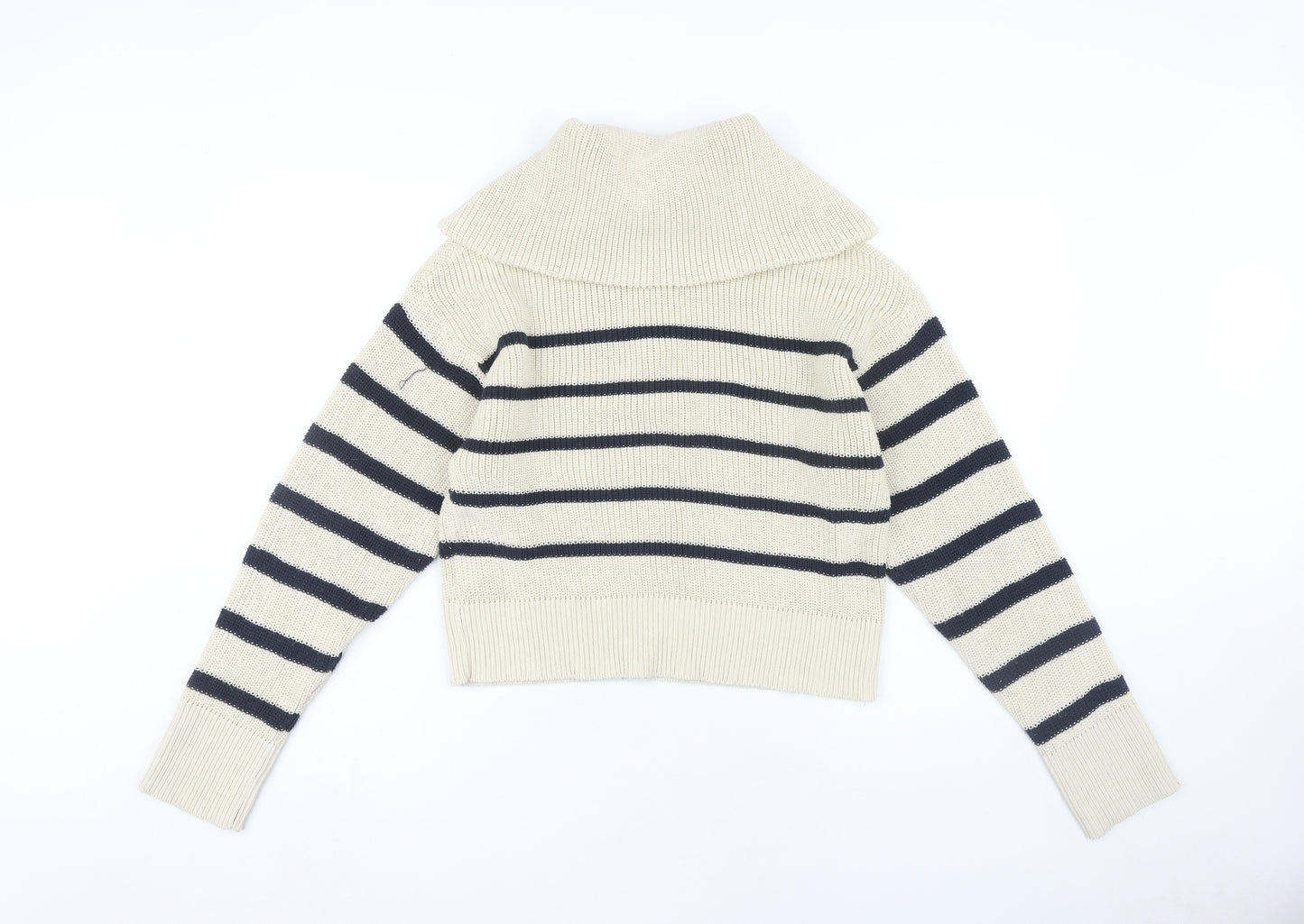 Monki Women's Beige Striped Full Zip Jumper M