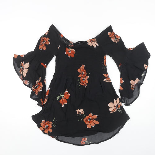 River Island Women's Black Floral Tunic Blouse Size 10