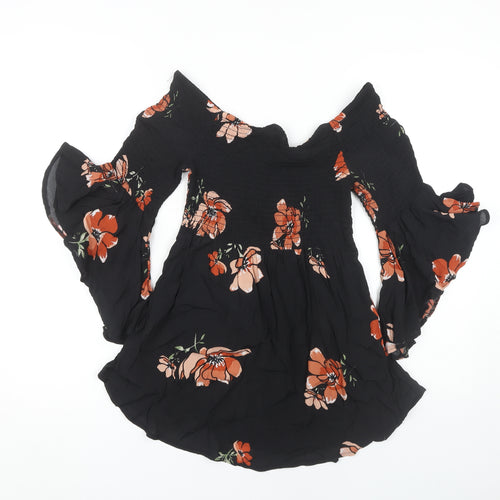 River Island Women's Black Floral Tunic Blouse Size 10