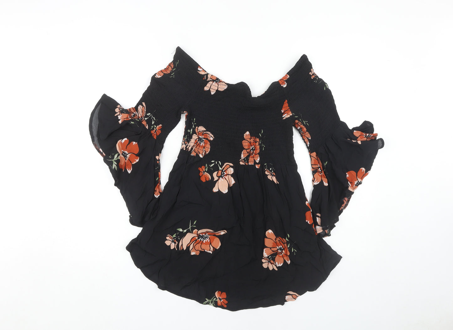 River Island Women's Black Floral Tunic Blouse Size 10