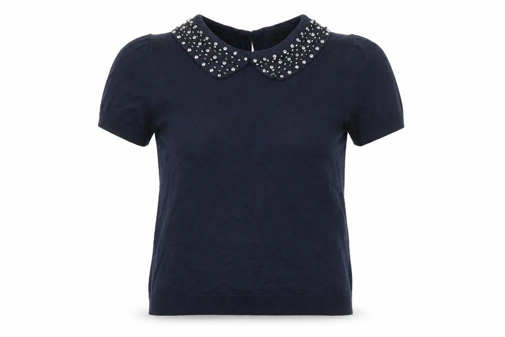 Front view of Next Women's Navy Collared Jumper, size 8