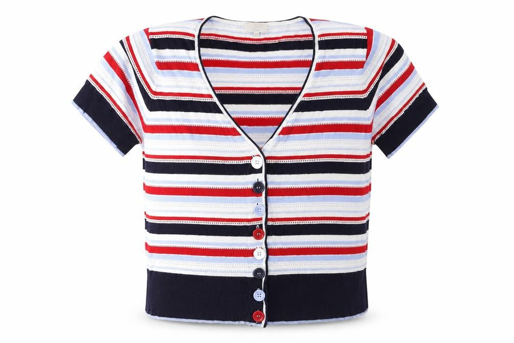 Front view of Country Casuals Women's Multicoloured Striped Cardigan XL