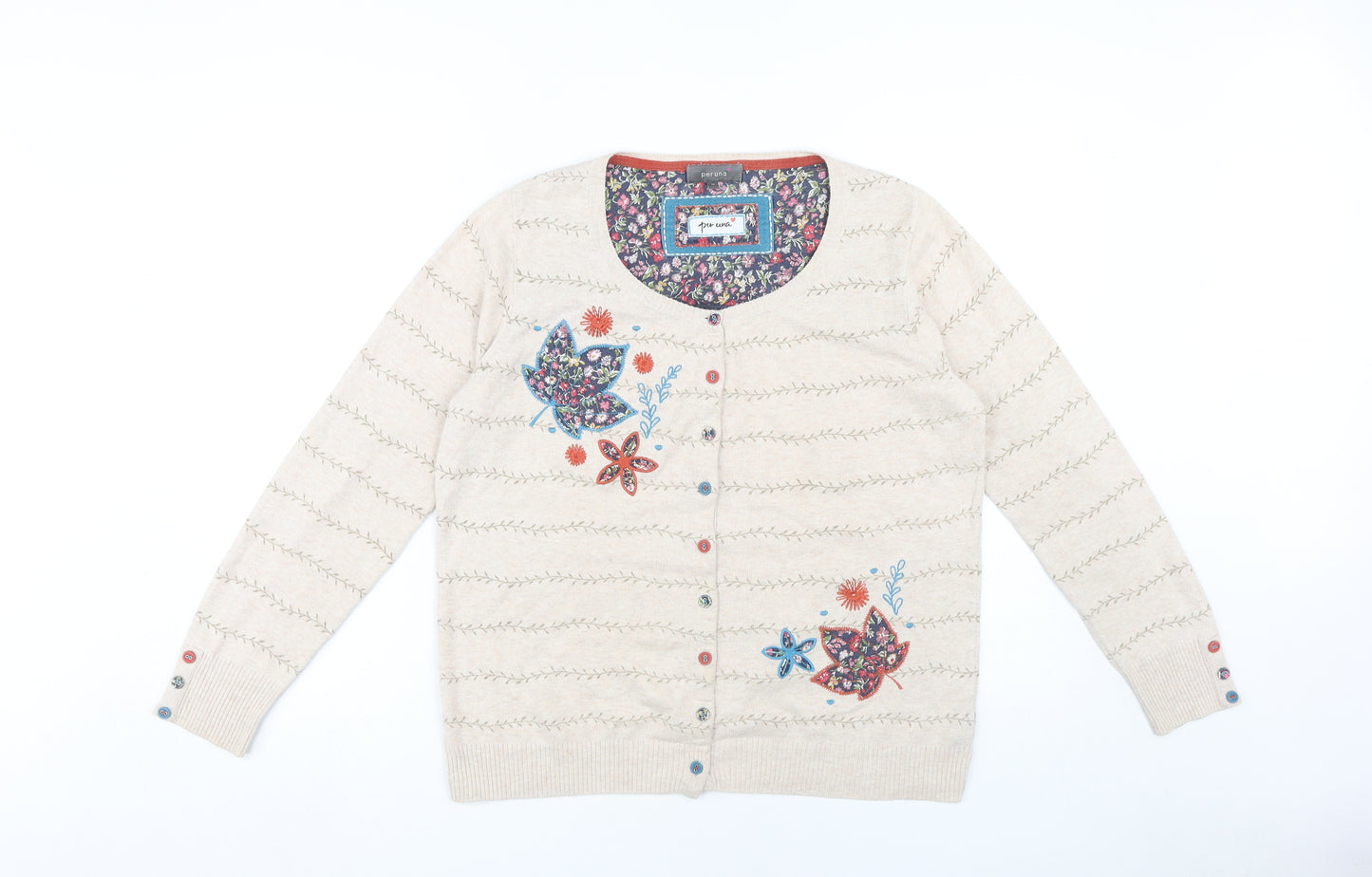 Per Una Women's Beige Cardigan - Size 14, Floral Style