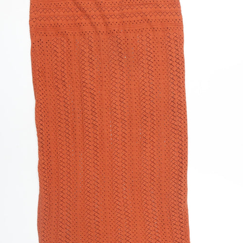 PrettyLittleThing Women's Orange Crochet Midi Skirt M