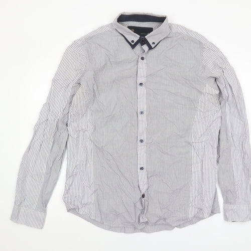 Next Men's XL Blue Striped Cotton Button-Up Shirt