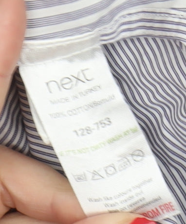 Next Men's XL Blue Striped Cotton Button-Up Shirt