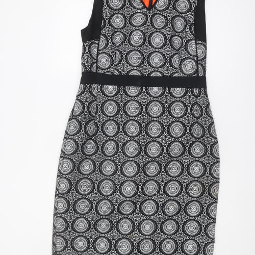 Next Women's Black Geometric Sheath Dress Size 14 Tall