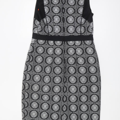 Next Women's Black Geometric Sheath Dress Size 14 Tall