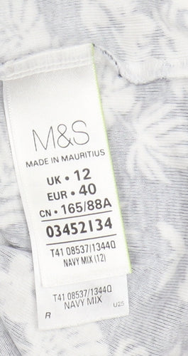 Marks and Spencer Women's Blue Floral 3/4 Sleeve Top Size 12