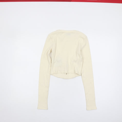 Bershka Women's Ivory Cropped Slim Knit Top, XS