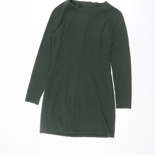 Zara Women’s Green Sheath Dress, M, Elegant Long Sleeve