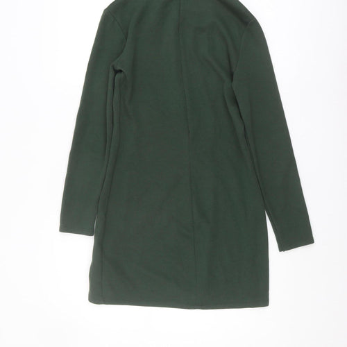 Zara Women’s Green Sheath Dress, M, Elegant Long Sleeve
