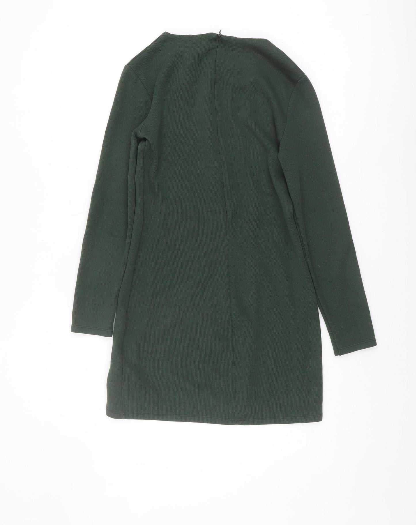 Zara Women’s Green Sheath Dress, M, Elegant Long Sleeve