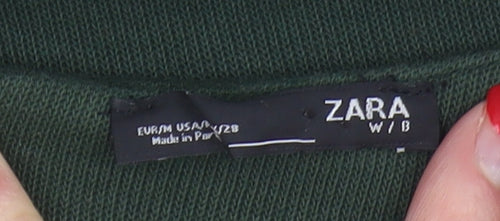 Zara Women’s Green Sheath Dress, M, Elegant Long Sleeve