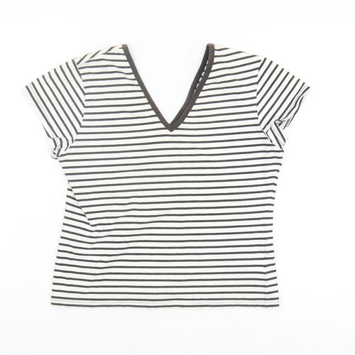 Fabrizio Women's M Black Striped V-Neck T-Shirt Casual