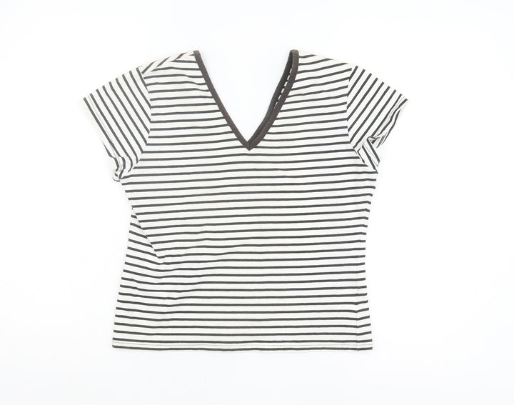Fabrizio Women's M Black Striped V-Neck T-Shirt Casual