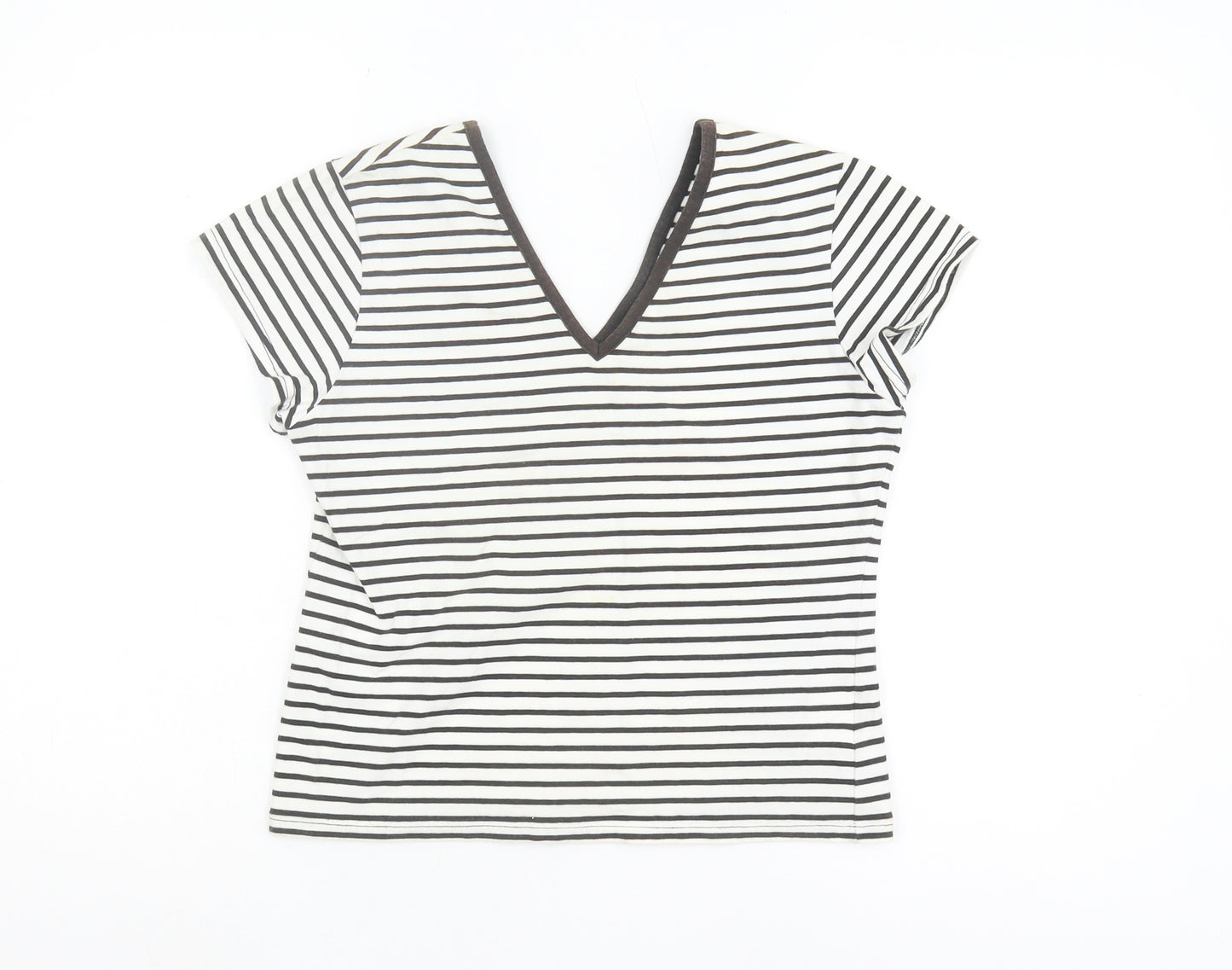 Fabrizio Women's M Black Striped V-Neck T-Shirt Casual