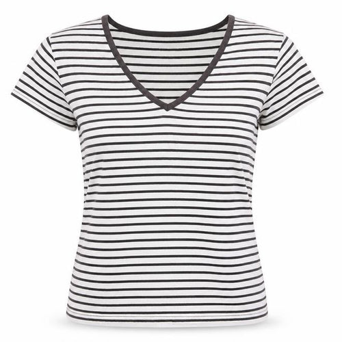 Fabrizio Women's M Black Striped V-Neck T-Shirt Casual