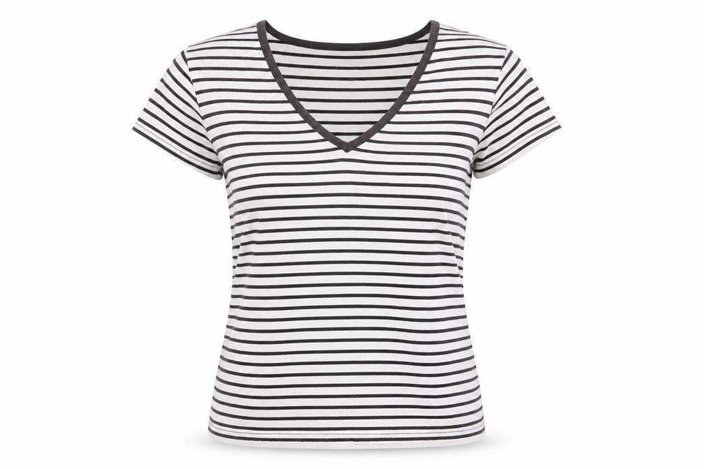 Fabrizio Women's M Black Striped V-Neck T-Shirt Casual