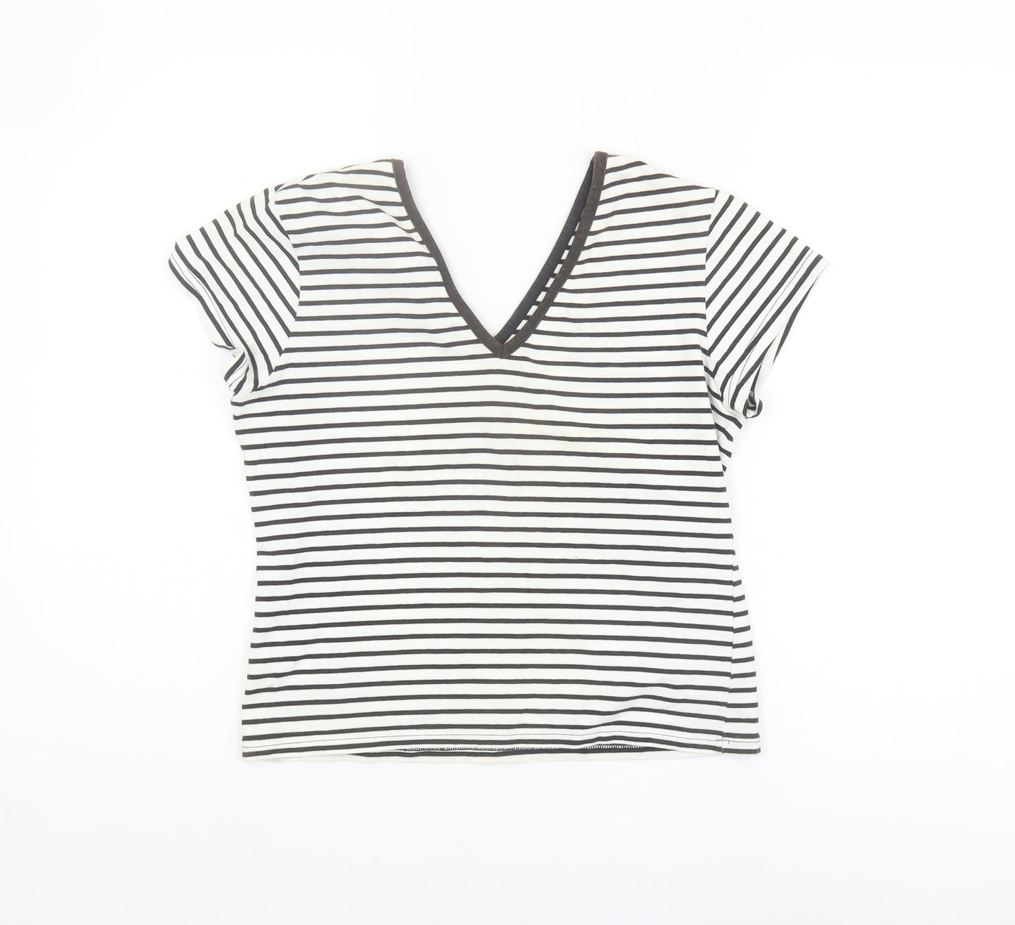 Fabrizio Women's M Black Striped V-Neck T-Shirt Casual