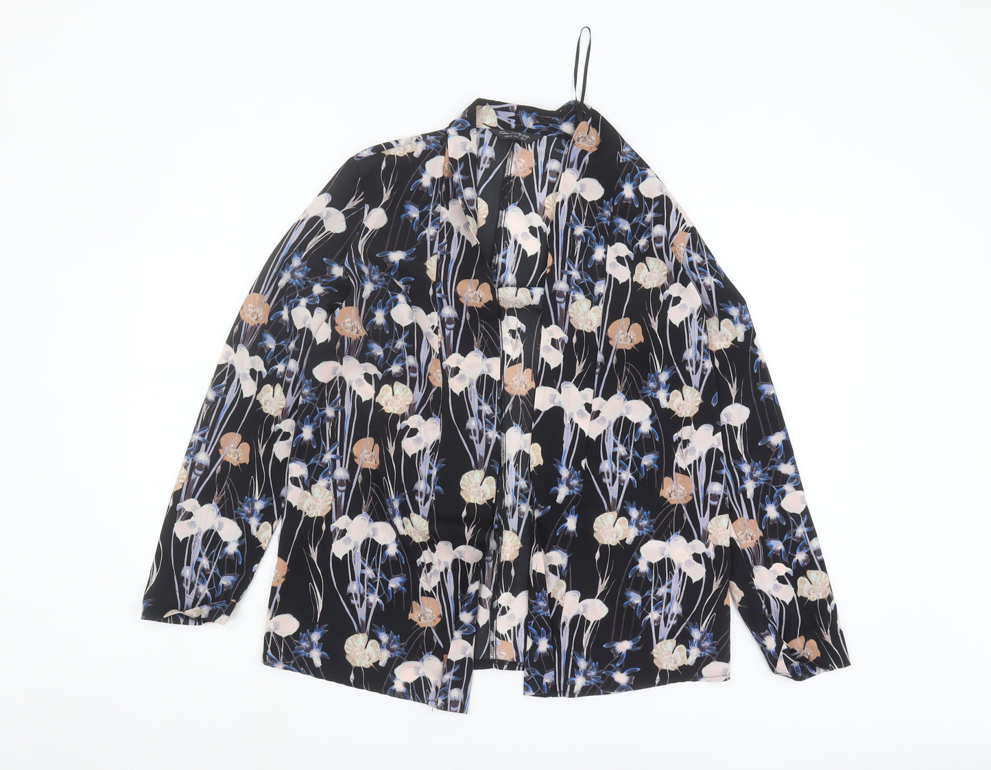 Miss Selfridge Women's Black Floral Open Front Blouse Size 6