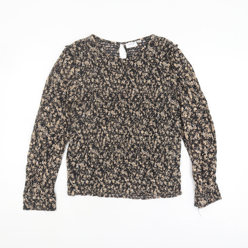 VILA Women's Floral Long Sleeve Blouse Black Beige Size 10