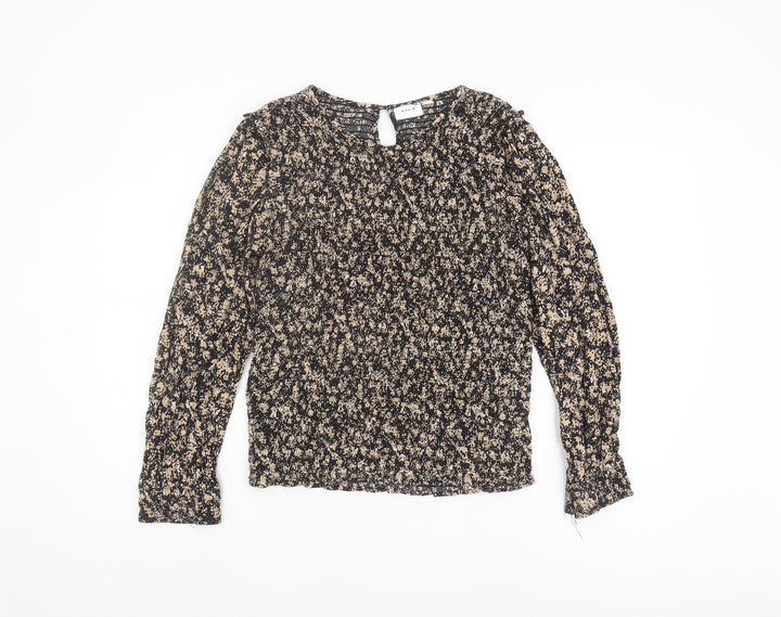 VILA Women's Floral Long Sleeve Blouse Black Beige Size 10
