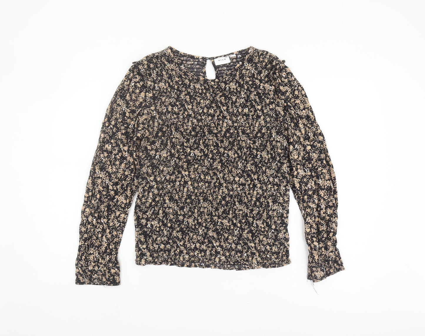 VILA Women's Floral Long Sleeve Blouse Black Beige Size 10