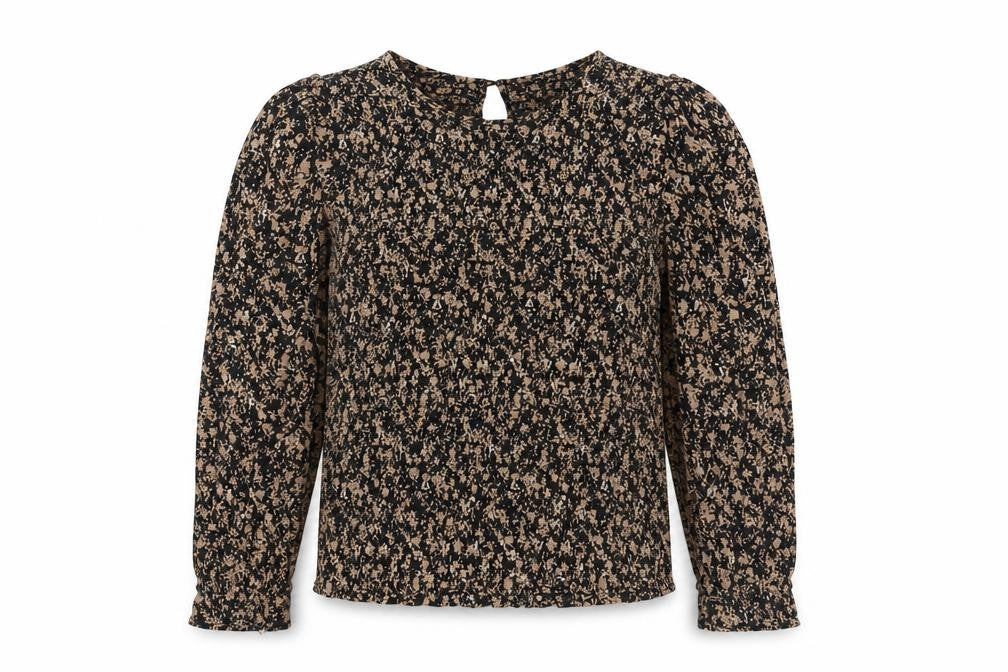 Front view of VILA Women's Floral Long Sleeve Blouse Black Beige, size 10