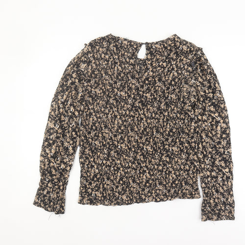 VILA Women's Floral Long Sleeve Blouse Black Beige Size 10
