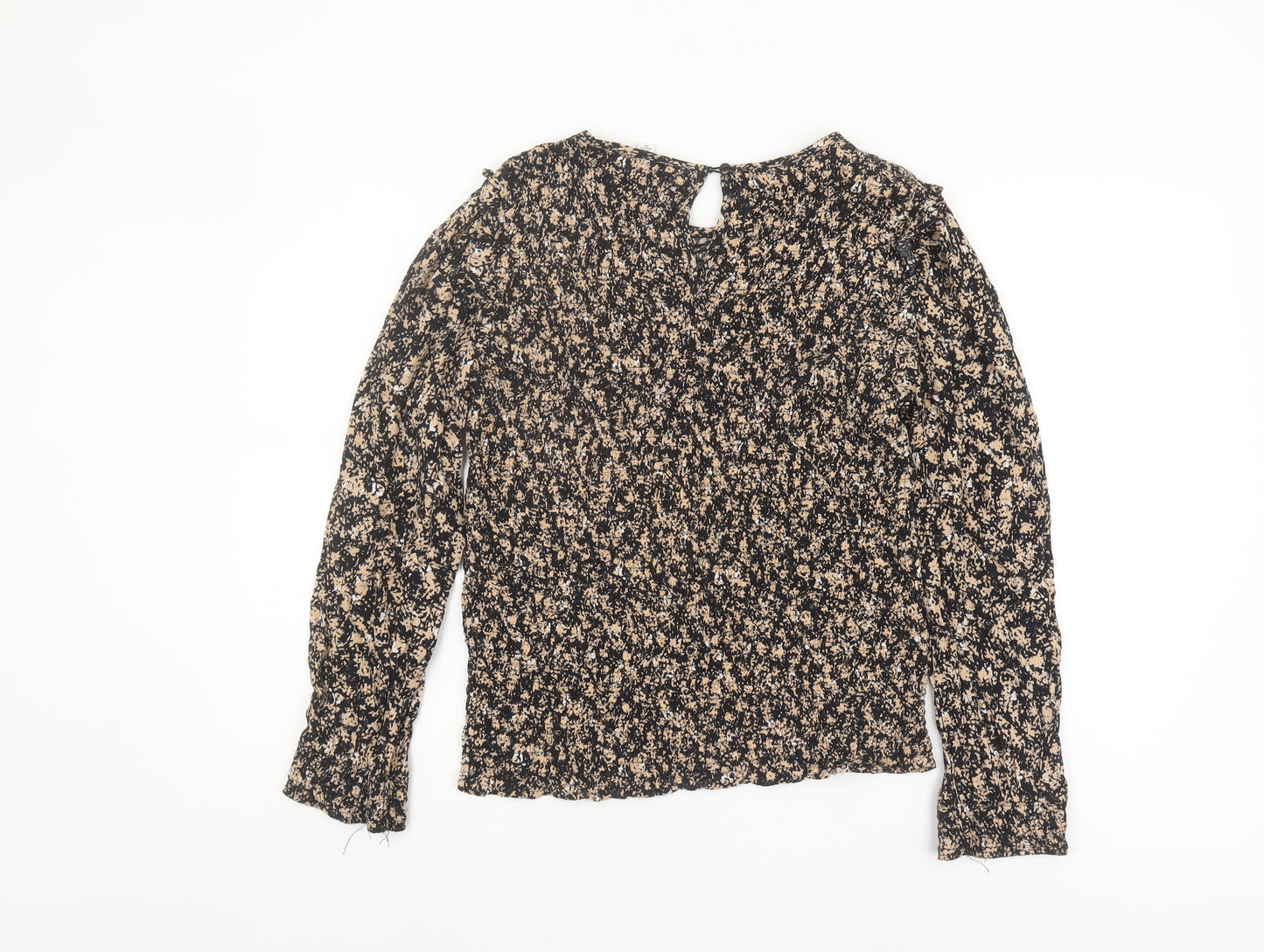 VILA Women's Floral Long Sleeve Blouse Black Beige Size 10