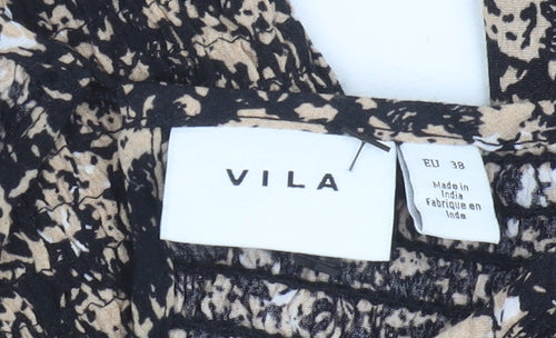 VILA Women's Floral Long Sleeve Blouse Black Beige Size 10