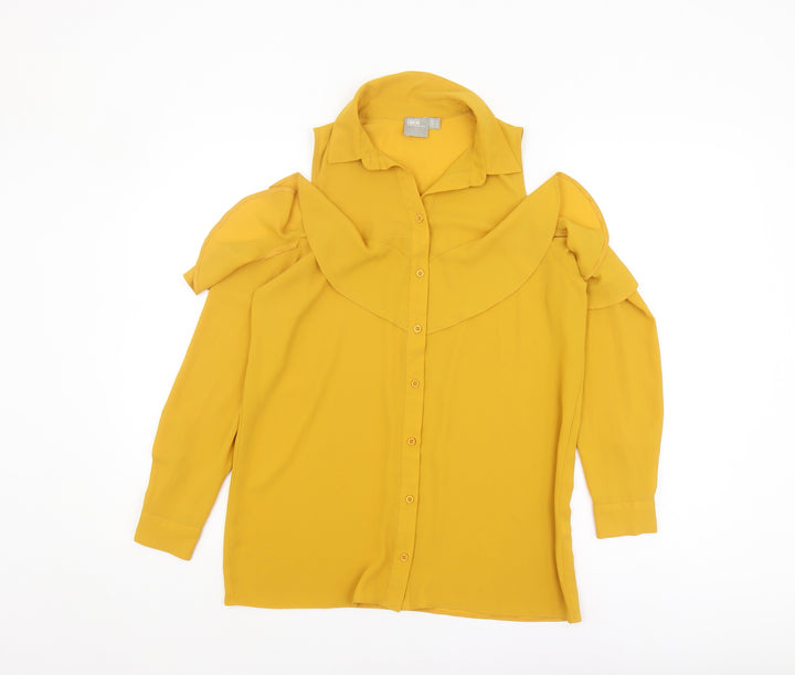 ASOS Women's Yellow Blouse, Size 6, Collared, Cold Shoulder