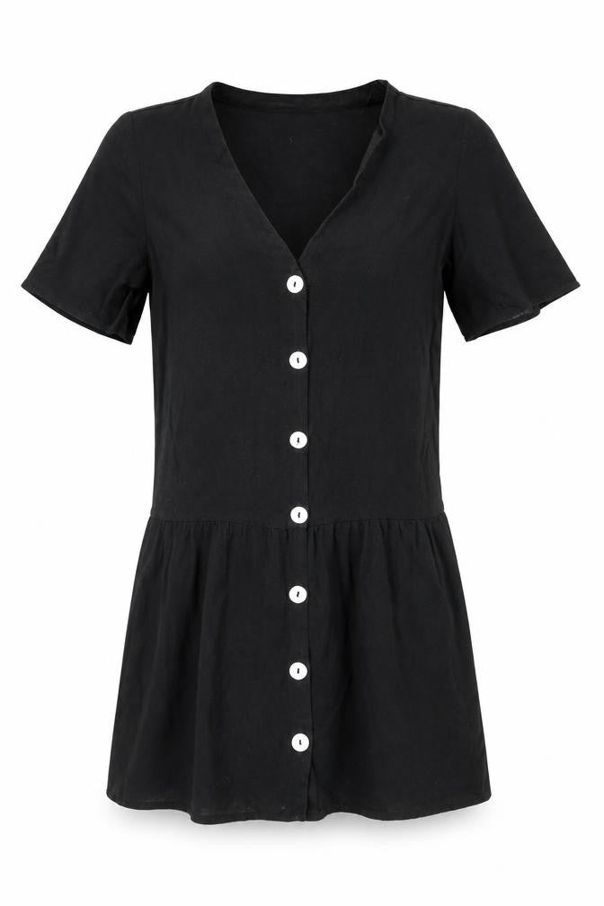 Front view of Stradivarius Women's Black V-Neck Dress M