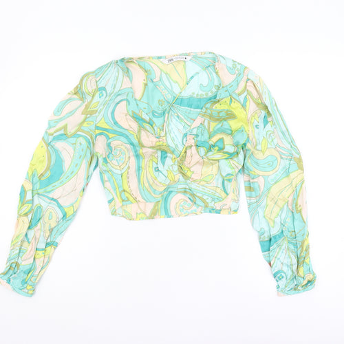 Zara Women's Multicoloured Paisley Cropped Blouse - M